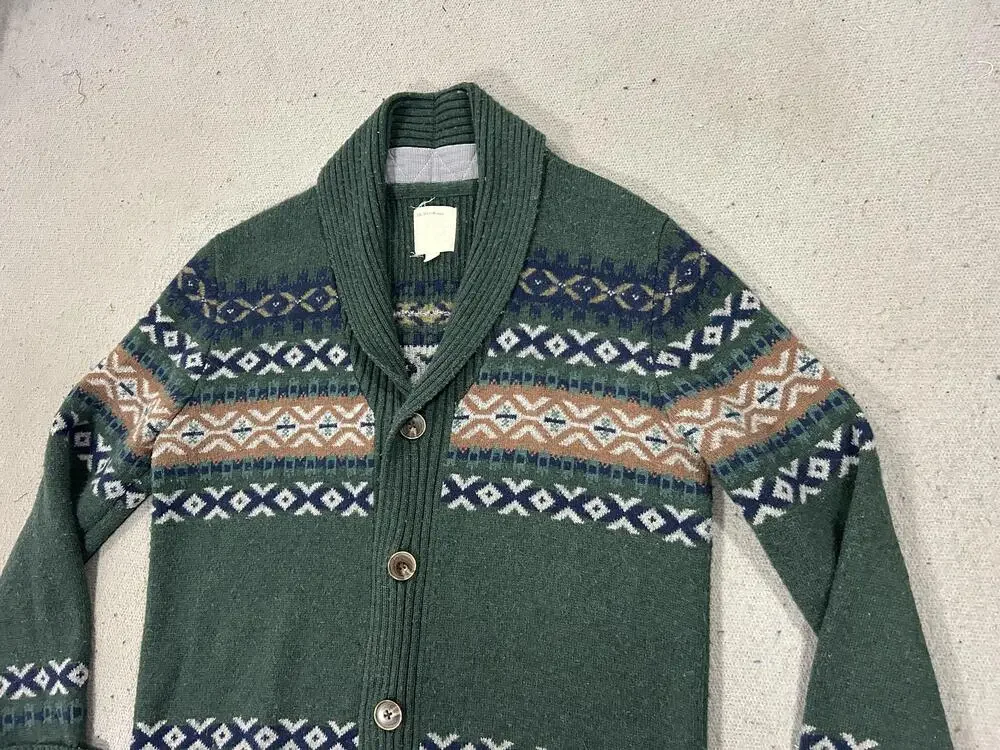 life after denim Sweater Womens Small Green Shawl Collar Fair Isle Cardigan Knit
